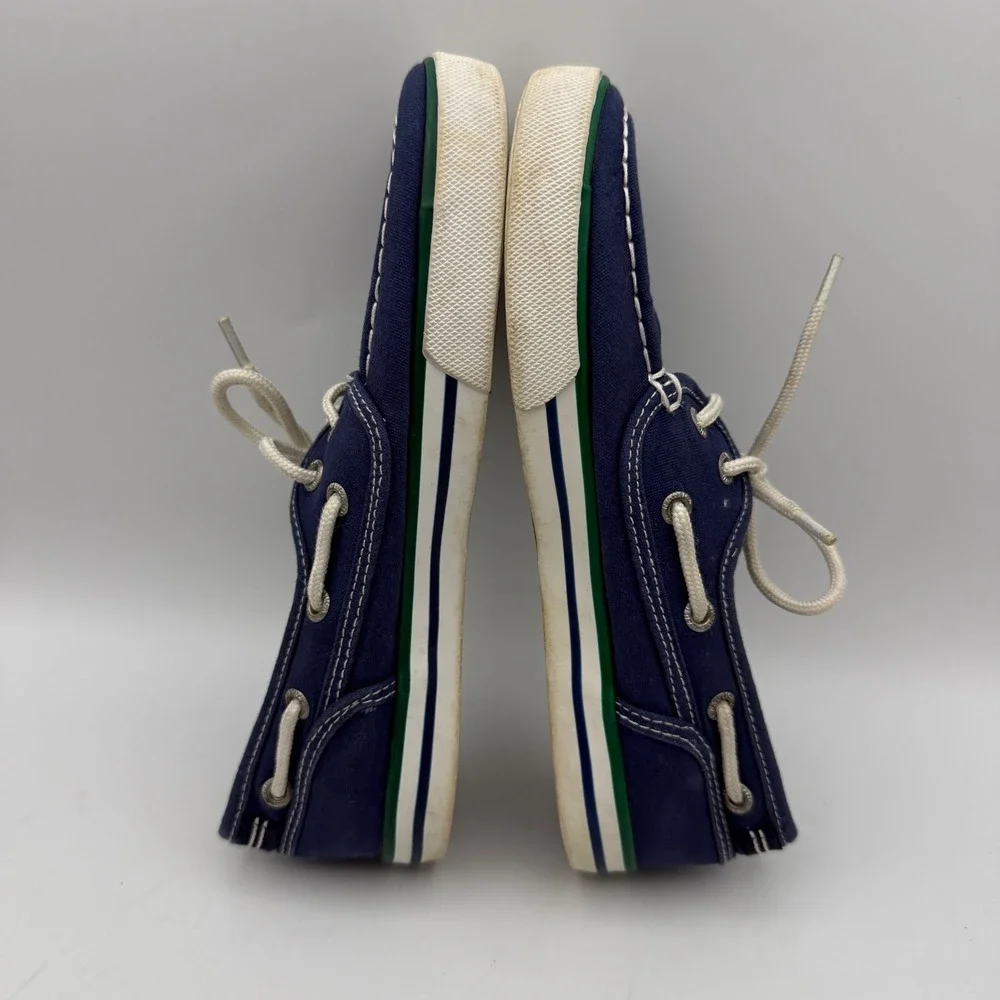 Nautica Spinnaker Boat Shoes Kids Size 2 Navy Blue Canvas Loafers Moc Toe